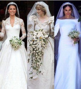 ​戴安娜王妃，凯特和梅根马克儿的婚纱图像，你觉得谁最美